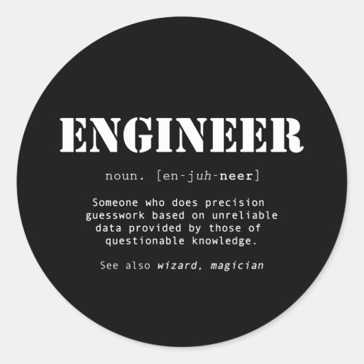 Funny Engineer Dictionary Definition Ronde Sticker (Voorkant)