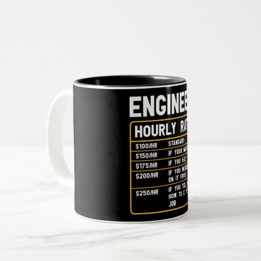 Funny Engineer Hourly Rate Two-Tone koffee Mok (Voorkant links)