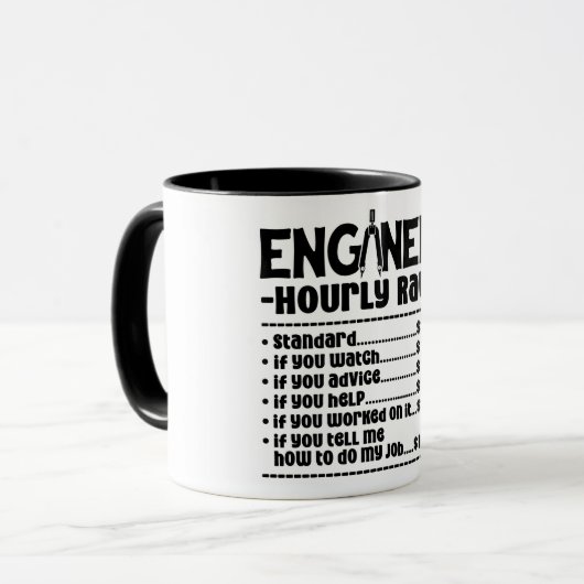Funny Engineer Hourly Rates Mok (Voorkant links)