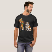 Funny English Bulldog Dog Biting Gingerbread Merry T-shirt (Voorkant volledig)