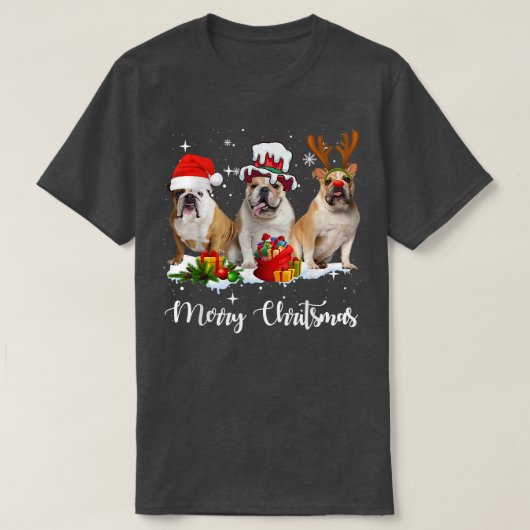 Funny English Bulldog Dog Merry Kerstparty Fa T-shirt (Design voorkant)