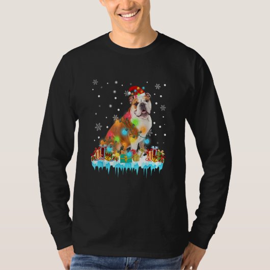 Funny English Bulldog Dog Tree kerstlampjes Xm T-shirt (Voorkant)