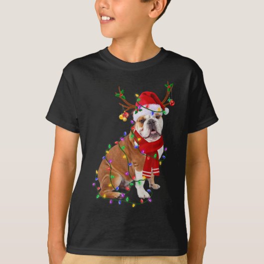 Funny English Bulldog Dog Tree kerstlampjes Xm T-shirt (Voorkant)