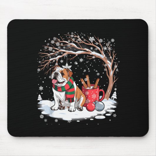 Funny English Bulldog In The Snow Tree Christmas W Muismat (Voorkant)
