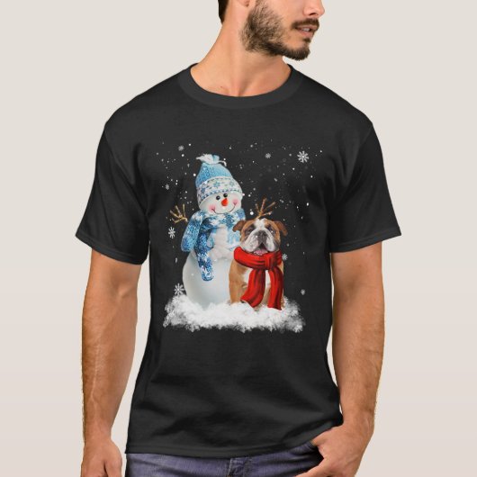 Funny English Bulldog Kerstmis Snowman Kerstmis T-shirt (Voorkant)