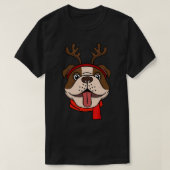 Funny English Bulldog kerstreindester Antlers X T-shirt (Design voorkant)