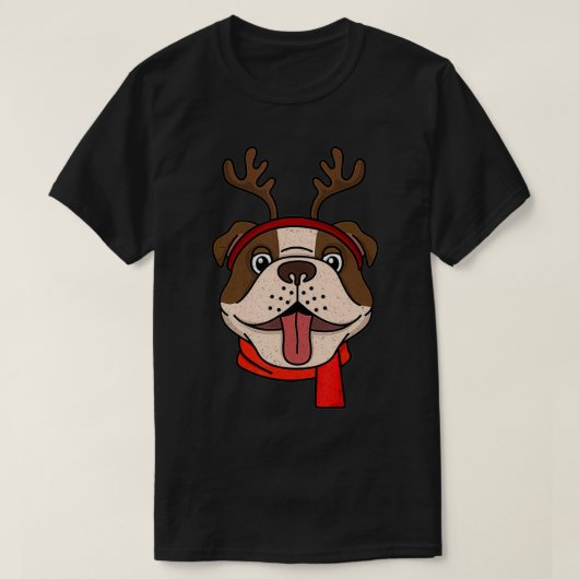 Funny English Bulldog kerstreindester Antlers X T-shirt (Design voorkant)