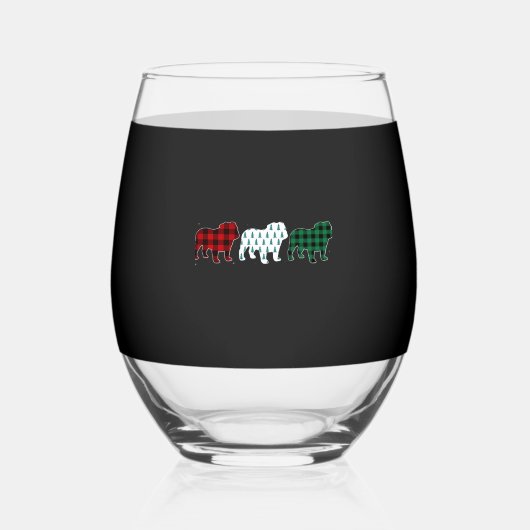Funny English Bulldog Red Plaid Christmas Dog Love Wijnglas Zonder Voet (Voorkant)