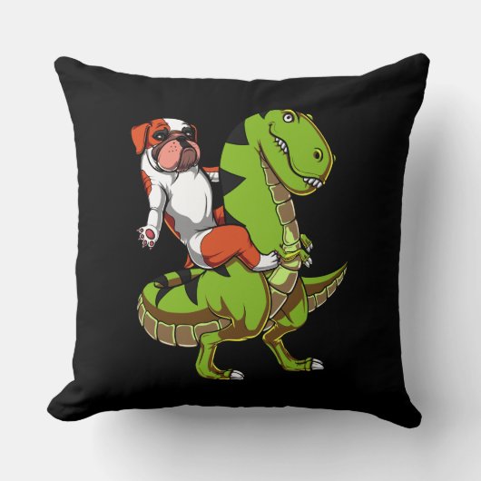 Funny English Bulldog Riding T-Rex Dinosaur Kussen (Voorkant)