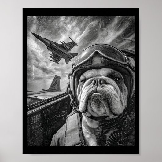 Funny English Bulldog Selfie Fighter Jet Lot Aviat Poster (Voorkant)