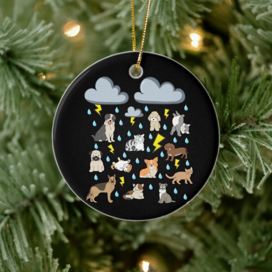 Funny English Idiom Raining Cats and Dogs Puppies Keramisch Ornament (Boom)