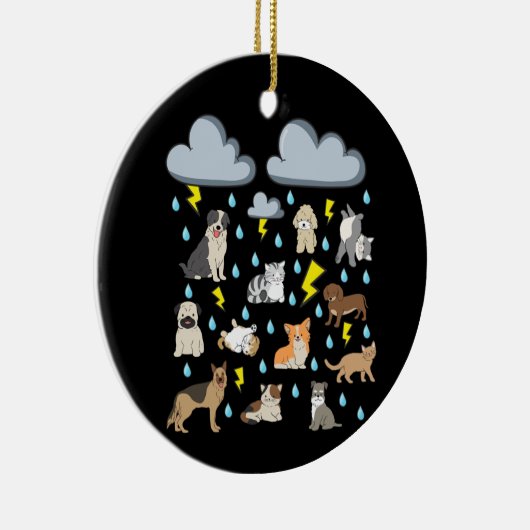 Funny English Idiom Raining Cats and Dogs Puppies Keramisch Ornament (Rechts)