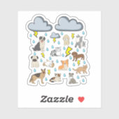Funny English Idiom Raining Cats and Dogs Puppies Sticker (Vel)