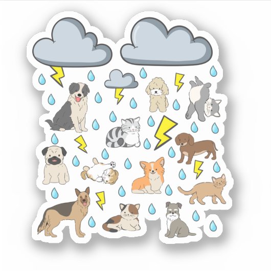 Funny English Idiom Raining Cats and Dogs Puppies Sticker (Voorkant)
