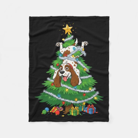 Funny English Springer Spaniel Dog Christmas Tree  Fleece Deken (Voorkant)