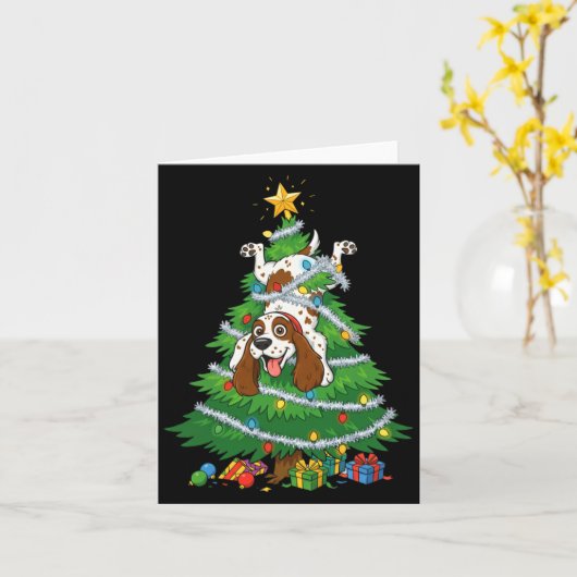 Funny English Springer Spaniel Dog Christmas Tree  Kaart (Gele Bloem)