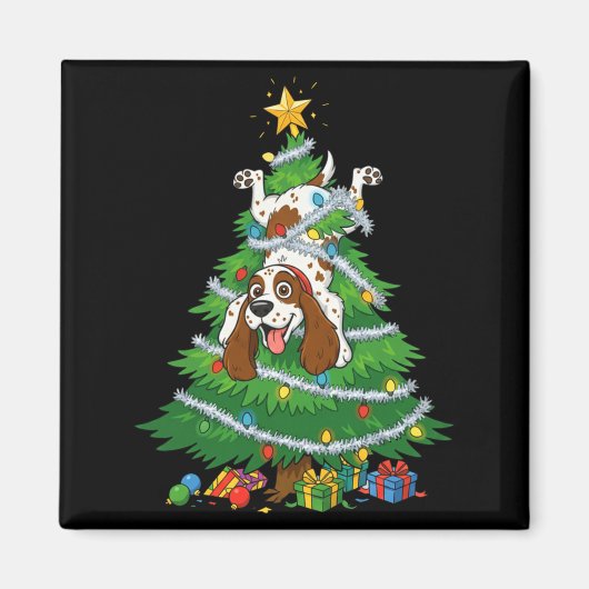 Funny English Springer Spaniel Dog Christmas Tree  Magneet (Voorkant)