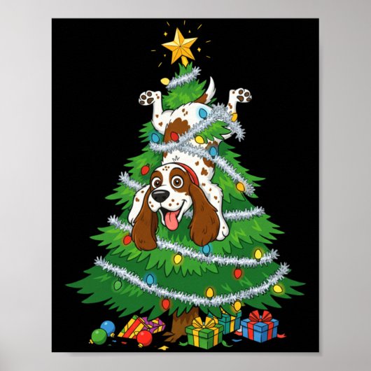 Funny English Springer Spaniel Dog Christmas Tree Poster (Voorkant)