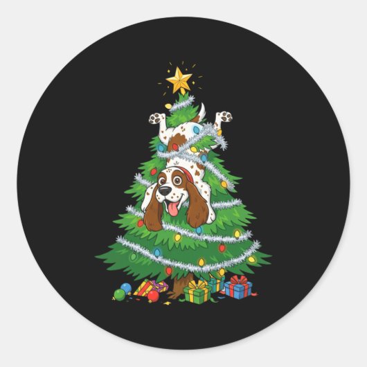 Funny English Springer Spaniel Dog Christmas Tree  Ronde Sticker (Voorkant)