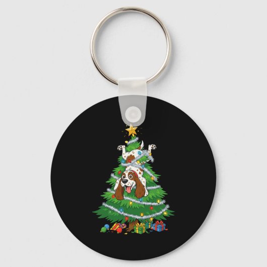 Funny English Springer Spaniel Dog Christmas Tree  Sleutelhanger (Voorkant)