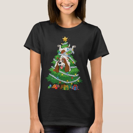 Funny English Springer Spaniel Dog Christmas Tree  T-shirt (Voorkant)