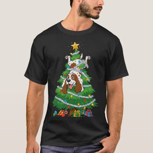 Funny English Springer Spaniel Dog Christmas Tree  T-shirt (Voorkant)
