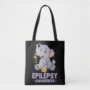 Funny Epilepsy Bewustheid Bloem Elephant Ribbon Tote Bag
