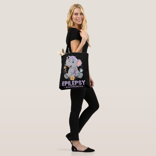 Funny Epilepsy Bewustheid Bloem Elephant Ribbon Tote Bag (Op model)
