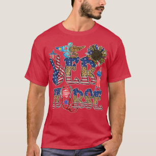 Funny ER Nurse Leopard Sunflower American Flag 4e T-shirt