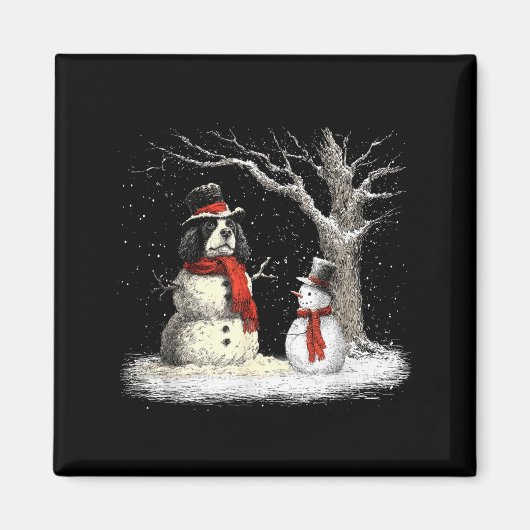 Funny Er Spaniel Dog In The Snow Tree Christmas Wi Magneet (Voorkant)