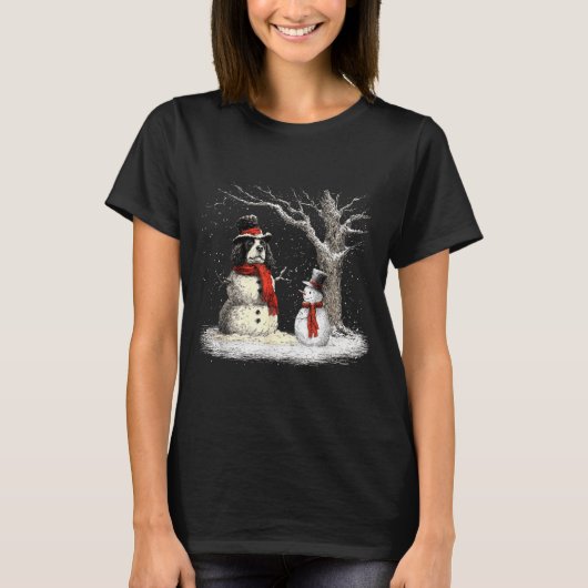Funny Er Spaniel Dog In The Snow Tree Christmas Wi T-shirt (Voorkant)