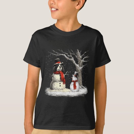 Funny Er Spaniel Dog In The Snow Tree Christmas Wi T-shirt (Voorkant)