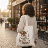 Funny Espresso Yourself Singing Coffee Bean Pun Tote Bag