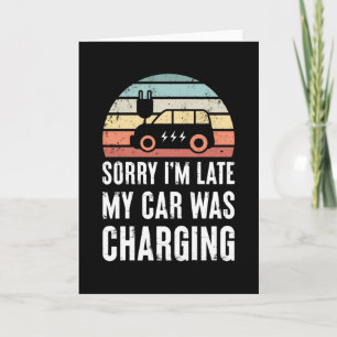 Funny EV Car Electric Vehicle Retro Sunset Gift Kaart
