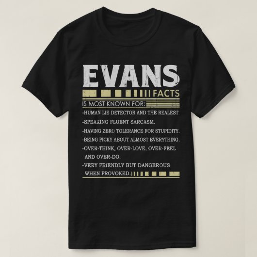 Funny Evans FACTS Gift  Evans Name  T-shirt (Design voorkant)