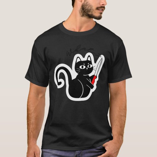 Funny Evil Cat with Knife – Dark Humor Design T-shirt (Voorkant)