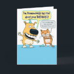 Funny Excited Dog and Bored Cat Birthday Card Kaart<br><div class="desc">Hier is een leuke en grappige cartoon verjaardagskaart die het verschil show tussen hoe een hond en een kat reageren op een verjaardag. Raad eens wie er opgewonden is en wie er smerig is! Bedankt voor het kiezen van dit originele ontwerp door © Chuck Ingwersen. Ik post cartoons op Instagram:...</div>