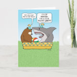 Funny Excited Shark Birthday Kaart<br><div class="desc">This funny birthday card features a bear who is calling out his shark friend for peeing in the pool. Ol'Sharky got a little too opwinding. Thanks for choosing this origineel design by © Chuck Ingwersen. I post cartoons every day on Instagram: https://www.instagram.com/captainscratchy</div>