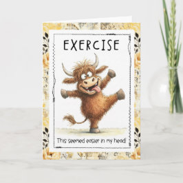 Funny Exercise Highland Cow Greeting Card Kaart