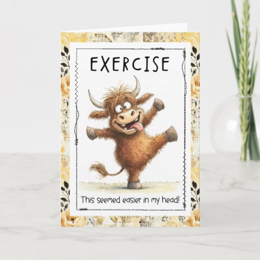 Funny Exercise Highland Cow Greeting Card Kaart (Voorkant)