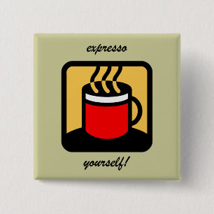 Funny expresso-koffie vierkante button 5,1 cm