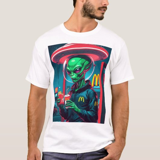 Funny Extraterrestrial Fast Food Design T-shirt (Voorkant)