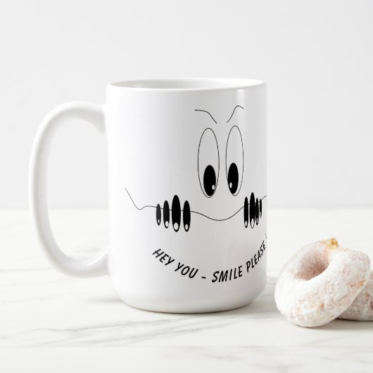 Funny Eyes Coffee Mok Smile - Aangepaste tekst (Met donut)