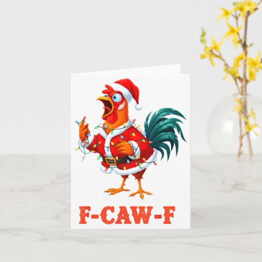 Funny F-caw-f Chicken Humor Santa Rooster Christma Kaart (Gele Bloem)