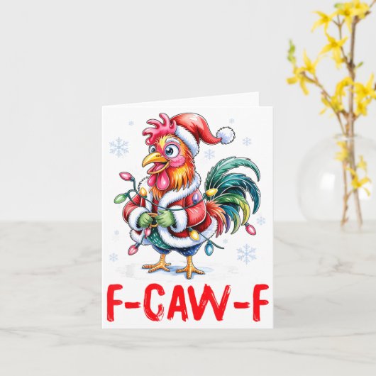 Funny F-caw-f Chicken Humor Santa Rooster Christma Kaart (Gele Bloem)