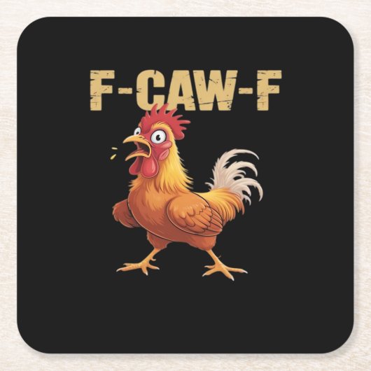 Funny F-Caw-F Chicken Retro Style Kartonnen Onderzetters (Voorkant)