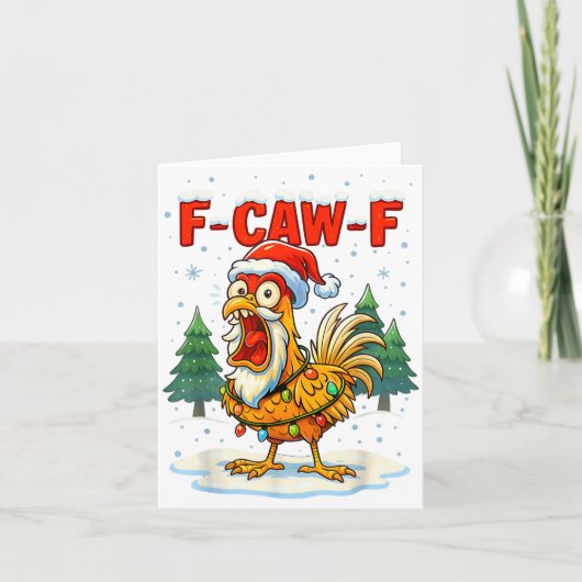 Funny F-caw-f Christmas Chicken Xmas Lights Santa Kaart (Voorkant)