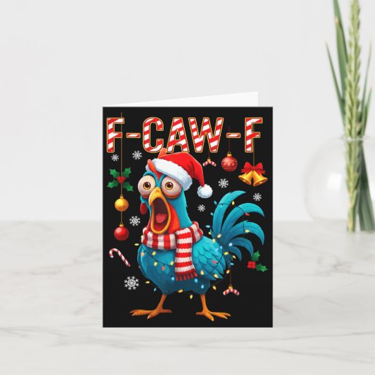 Funny F-caw-f Christmas Chicken Xmas Lights Santa Kaart (Voorkant)