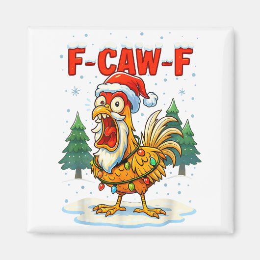 Funny F-caw-f Christmas Chicken Xmas Lights Santa  Magneet (Voorkant)