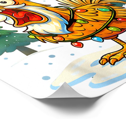 Funny F-caw-f Christmas Chicken Xmas Lights Santa  Poster (Hoek)